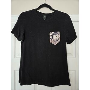 Black Short Sleeve Tee with Cat Pocket